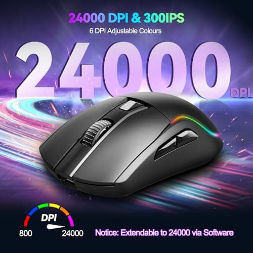 TECKNET Tri-Mode Wireless Gaming Mouse, RGB Backlit Bluetooth 5.0/2.4G/USB-C Rechargeable Ergonomic Mouse with 6 Programmable Buttons, 24000 DPI, 1000Hz Polling Rate, for PC Laptop Mac Gamer - Thumbnail 3