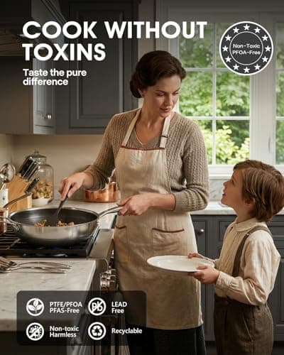 Tibbicc Wok Pan 12 Inch Non Stick Stainless Steel Woks & Stir-Fry Pans with Tempered Glass Lid, Stay-cooling Handle Non Toxic PFOA Free Chef's Pan, Dishwasher and Oven Safe All Cooktops Compatible - Thumbnail 3