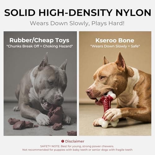 Kseroo Tough Dog Toys for Aggressive Chewers: Beef Flavored Hard Nylon Bones, Dog Chew Toys for Medium Large Breed Dogs (20-90 lbs), Red - Thumbnail 3