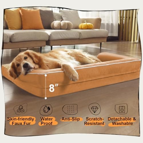 Large Dog Bed Orthopedic Washable, Orthopedic Dog Beds for Large Dogs with Washable Cover, Removable Bolster and Non-Slip Bottom Orange Gaint Pet Beds, XXXLarge Extra Large Dogs - Thumbnail 6