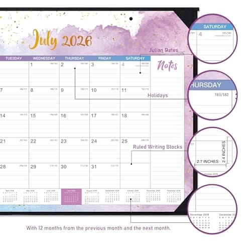 Desk Calendar 2026-2027 - 2026-2027 Desk Calendar Large, Jul 2026 - Dec 2027, 22" x 17" Large Calendar 18 Months with Corner Protectors, Desk Pad, To-Do List, Desk/Wall Calendar - Multicolor Waterink - Thumbnail 5
