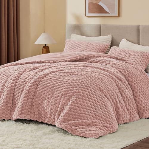 BEDELITE Fluffy King Size Comforter Set - Dusty Pink Fleece Soft Comforter for King Size Bed, Luxury Warm Bedding Set for Winter, Fuzzy Bed Set 3 Pieces (1 Comforter, 2 Pillowcases) - Image 1