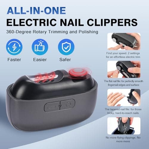 Electric Nail Clipper, 3-in-1 Automatic Electric Nail Clipper with 2 Speeds, Magnetic Cover, Polishing, with LED Light and Nail Scraps Storage, for Kids, Adult, Seniors to Home & Travel Use - Thumbnail 2