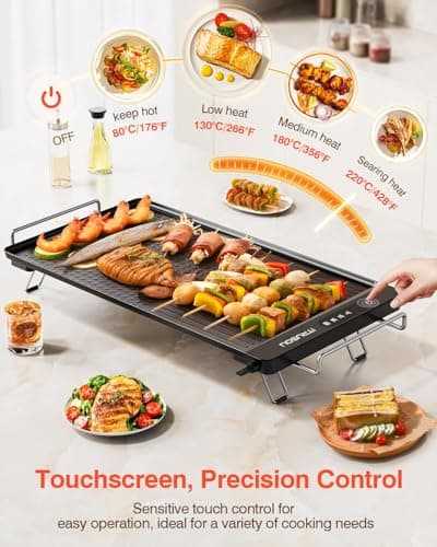 iTRUSOU Electric Griddle with Removable Touch Panel, IPX9 Waterproof, Dishwasher-Safe, 1300W Fast Heating in 10S, 18x10" Die-Cast Nonstick Plate, Foldable Design for Family Use (4–8 People) - Thumbnail 2