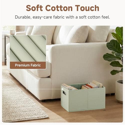 StorageWorks Fabric Storage Bins for Shelves, Closet Organizers and Storage Baskets, Collapsible Storage Bins with Cutout Handles, Medium, 2-Pack, Ivory and Light Green - Thumbnail 4