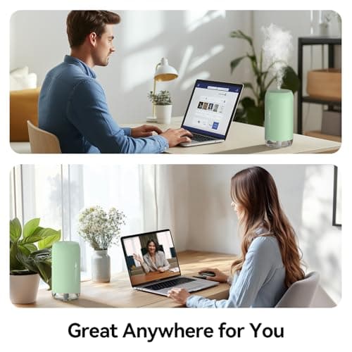 KQLKJ Portable Mini Humidifier, 350ml Small Cool Mist Humidifier for Plants, USB Personal Desktop Humidifier for Bedroom Car Office Travel with Auto Shut-Off & 2 Mist Modes (Green) - Thumbnail 6