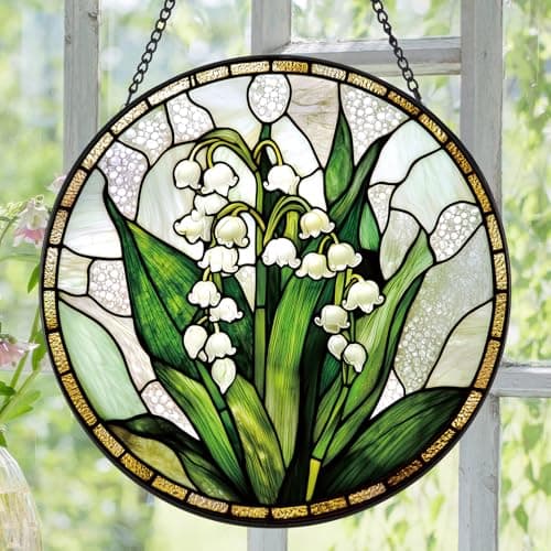 Zizzie Stained Glass Lily of the Valley Suncatcher, White, 7.9" - Thumbnail 2