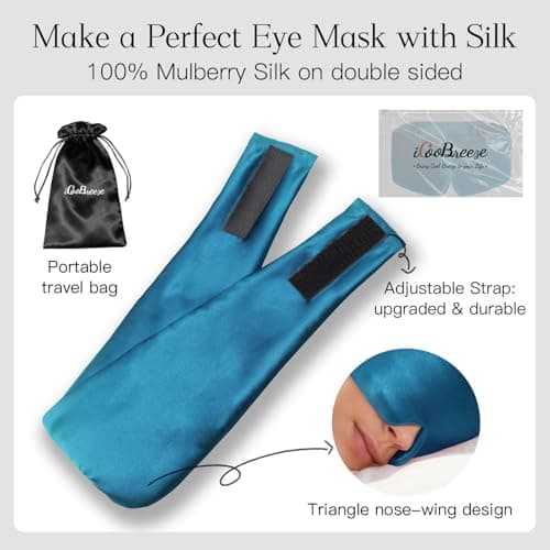 iCooBreeze 100% Natural Silk Eye Mask for Women Men, Soft Pressureless Cooling Blackout Eye Covers for Sleeping, Large Size Sleep Mask fits All Heads Adjustable, 1PC, Vivid Blue - Thumbnail 6