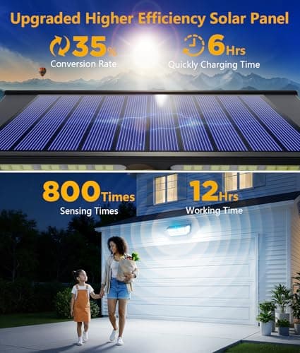 WdtPro Solar Lights Outdoor Waterproof, 300° Angle & 3 Lighting Modes Motion Sensor Outdoor Lights, Solar Security Flood Lights for Outside Fence Wall Yard Front Door Deck Garden Garage 2 Pack - Thumbnail 2