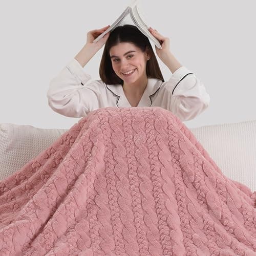 ESTINGO Electric Blanket Throw - 50x60 Rabbit Faux Fur Heating Blanket Throw 4 Hours Auto-Off 5 Heat Levels Overheat Protection Luxury Faux Fur Sherpa Heated Blanket ETL Certification, Candy Pink - Image 1