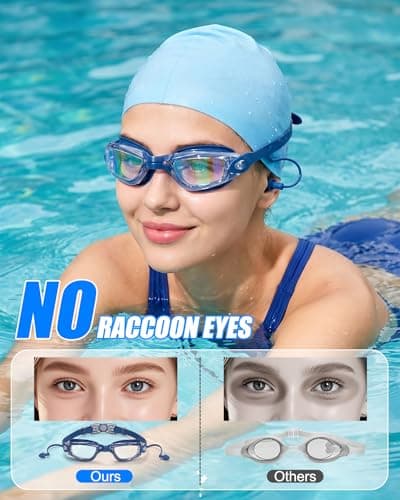 Aegend Swim Goggles 2-Pack, No Leaking Anti-Fog UV Protection Mirrored Swim Glasses for Adult Men Women, Wide View Outdoor (Navy Blue/Transparent + Rose Red/Transparent) - Thumbnail 5