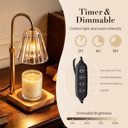Marycele Candle Warmer Lamp with Timer & Dimmer - Mothers Day Gifts for Women Mom Her, Aesthetic Office Home Decor, Adjustable Height Wax Melter for Candle Jar & 3-Wick Candles (2 Bulbs Included) - Thumbnail 3