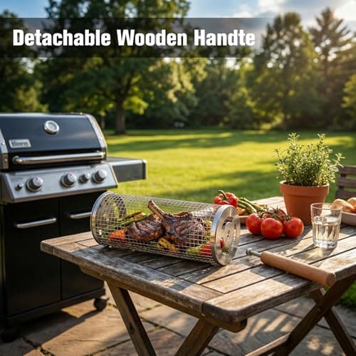 8-Piece BBQ Set,2 Rolling Grill Baskets for Effortless Flipping,Grilling Tools or Fish, Shrimp, Meat, Vegetables,Outdoor Camping Grilling Accessories Bundled with Oil Bottle, Forks,Cleaning Brush Ect - Thumbnail 3
