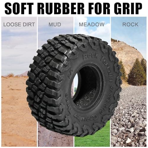 RcThjia 1.0 Tires All Terrain Super Soft Sticky Tires for RC Crawler for Traxxas 1/18 TRX4M Ford Bronco 97054-1 1/24 Axial SCX24 FMS FCX24 RC Crawlers High Grip Off-Road Tire Set Upgrade (4Pcs/Set) - Thumbnail 6