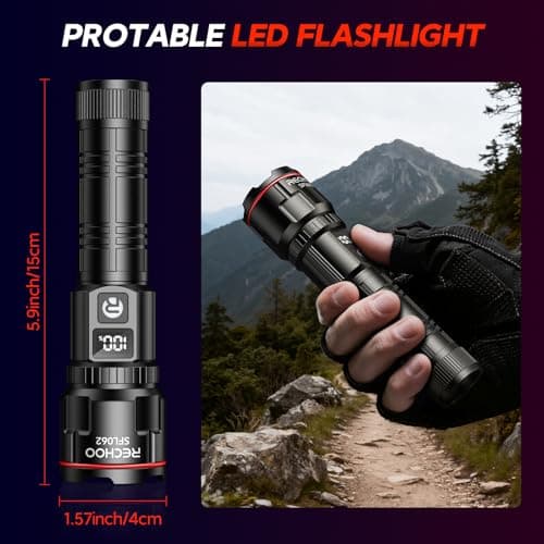 RECHOO Rechargeable Flashlights 2 Pack, Super Bright High Lumens LED Flashlight with LCD Digital Display, 3 Lighting Modes & Zoomable Torch Lights for Home Camping Hunting Emergency - Thumbnail 6