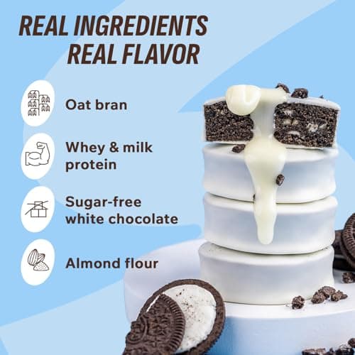 Fitness SHOCK Cookie Cream Protein White Brownie - No Added Sugar, 7.5g Protein, Low Carb Guilt-Free Dessert - 0g Added Sugar, 10g Net Carbs, 5g Fiber, Non-GMO - 10 x 50g - Thumbnail 4