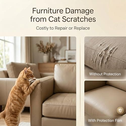 2 Pack Anti-Cat Scratch Furniture Protector, Single-Sided Sticky Couch Protector for Cats Claws,Cat Scratch Furniture Protector,Cat Scratch Furniture Door Protector for Sofa Tables (196.85" x 11.81") - Thumbnail 2