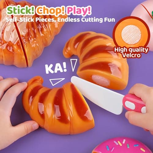 Drefirsa Girl Play Food-Tea Party Set, Plastic Play Kitchen Toy Accessories with Pink Picnic Case, Cutting Fruit, Bread, Pot, Cup, Toddler Girl Toy for 2 3 4 5 6 Year Birthday Gift - Thumbnail 4