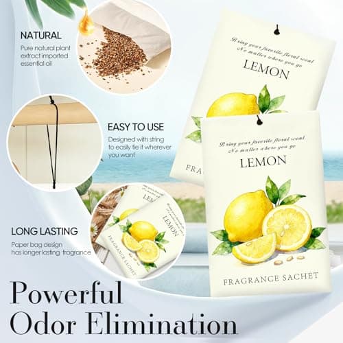 HOMELLAX Lemon Scented Sachet Bags - 12 Pack Drawer & Closet Freshener, Long Lasting Odor Eliminator for Wardrobes, Cars & Storage, Home Fragrance Air Freshener Sachets - Thumbnail 2