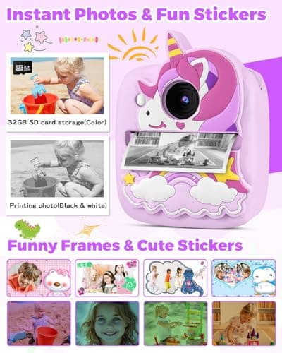 Kids Camera Instant Print, Christmas Birthday Gifts for Gils Age 3-8, 48MP &1080P Children Camera with Silicone Cover, Portable Toy Instant Camera for Kids 3 4 5 6 7 8 9 10 Year Old Girls - Thumbnail 2