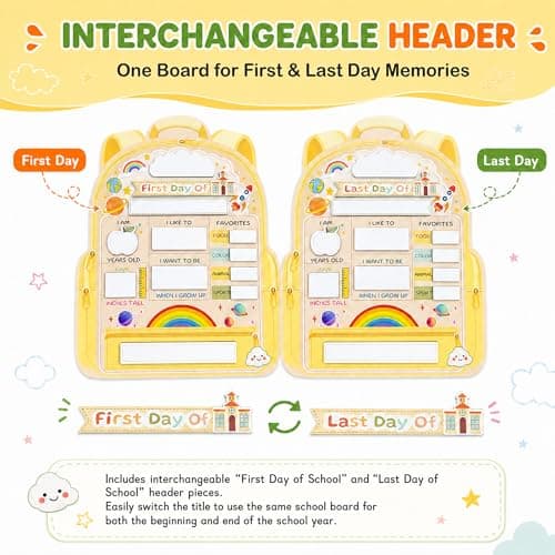 First Day of School Sign - My First and Last Day of School Board, Reusable Back to School Sign Supplies Wooden Dry Erase Board with Marker for Preschool, Pre-K, and Kindergarten (Pastel Yellow) - Thumbnail 4
