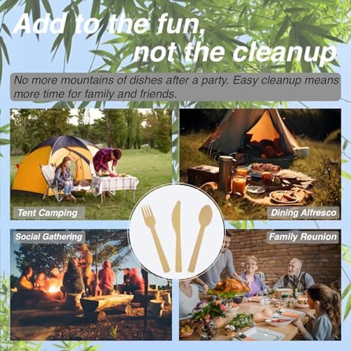Bonigour Bamboo Cutlery Set | Compostable Utensils for Eating | 180 Pieces Bamboo Disposable Utensil [60 Forks, 60 Spoons, 60 Knives ] | Biodegradable Utensils for Parties (180) - Thumbnail 2