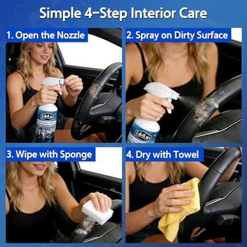 TAKALORT Car Interior Cleaner & Protectant, 16 Fl Oz Interior Detailer Spray – Cleans & Helps Protect Dashboard, Leather, Vinyl & Plastic, Includes Towel & Cleaning Sponge (Pack of 1) - Thumbnail 5