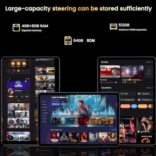 Android 15 Tablet,10 inch Tablets, Octa Core CPU, 12GB+64GB+512GB Expansion, 1280x800 Display Screen, Wi-Fi6, Dual Camera, 6000mAh Battery Tablet PC,Widevine L1 Google Kids Space - Thumbnail 3