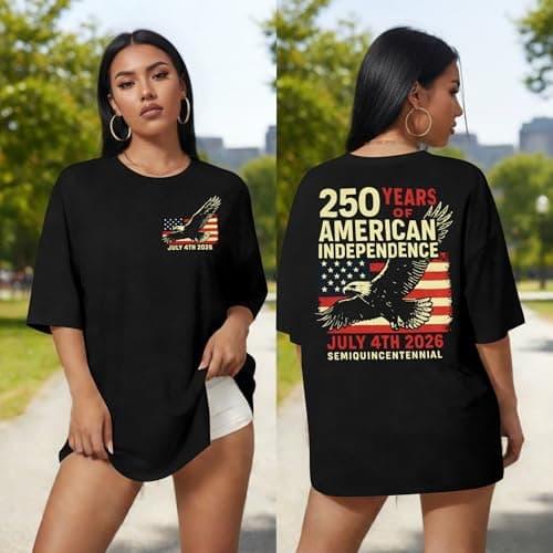 America Shirts for Women Land of The Free Because of The Brave Shirt USA Patriotic Tee 4th of July Outfit Oversized T-Shirt - Thumbnail 2