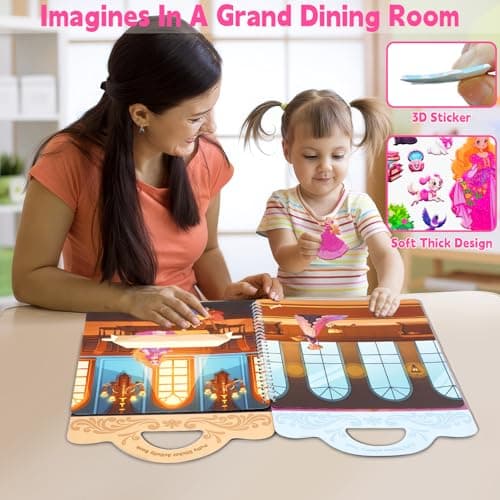 Reusable Sticker Book for Girls,Puffy Stickers Activity Book for Toddlers,Learning Toys for 4 5 6 Year Old Girl Princess Story Books,Kids Travel Toys for Airplane Road Trip,Christmas Birthday Gifts - Thumbnail 5