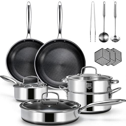 USELUCK 15 Piece Pots and Pans Set, Nonstick Tri-Ply Stainless Steel Cookware Set, Oven Safe, PFOA/PTFE Free, Dishwasher Safe, Compatible with All Cooktops - Image 1