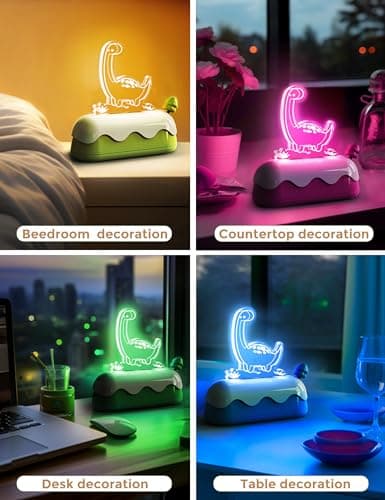L LOHAS LED Cute Dinosaur Night Light, Kawaii Dinosaur Desk Lamp for Kids, Cute Desk Decor, USB Rechargeable, RGB, Night Light for Bedroom, Bedside, Living Room, Dining, Desk Decor, Gift - Thumbnail 3