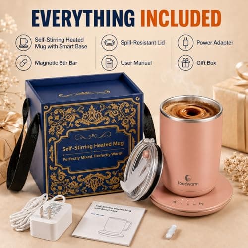 Self Heated Stirring Coffee Mug, 10oz Auto Mixing Cup with Warmer, Rose - Thumbnail 6