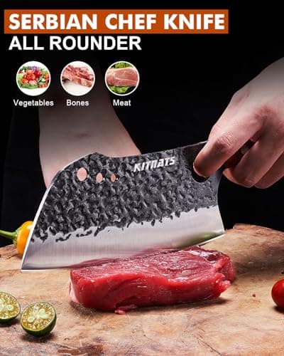 3PCS Hand Forged Butcher Knifes Set Razor Sharp Serbian Chef Knife Meat Cleaver Boning Knife Kitchen Set for Meat Cutting Cooking BBQ Gift for Men Women - Thumbnail 2