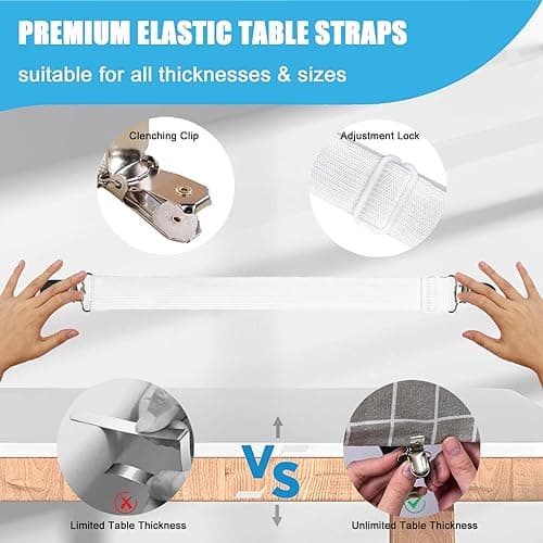Table Cloth Holder Clips Hidden Strap 5 Pack, Adjustable Elasticity Picnic Tablecloth Clip Indoor Outdoor Large Clamp for Thick Tables Bench Cover Party Restaurant Camping RV Essential Accessories - Thumbnail 3