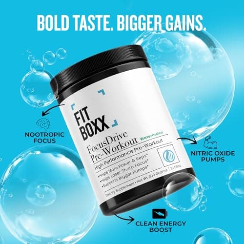 Fit Boxx FocusDrive Pre-Workout Powder – 150mg Caffeine, L-Arginine AKG, Dicreatine Malate, Beta-Alanine, Citrulline Malate, Electrolytes & Nootropics – Sugar-Free, 30 Servings- Watermelon - Thumbnail 5