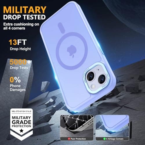 Thomo Strong Magnetic for iPhone 13 Case & iPhone 14 Case [Compatible with Magsafe] Translucent Matte Slim Shockproof Women Girl Anti-Fingerprint Protective Case for iPhone 14/13 6.1", Light Purple - Thumbnail 5