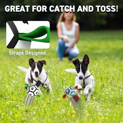 QDAN 2 Pack Small Dog Toys, 3.5 Inch Puppy Balls, Dog Balls with Straps for Small Breed, Soccer Ball for Dogs, Puppy Toys, Dog Birthday Gift - Thumbnail 6