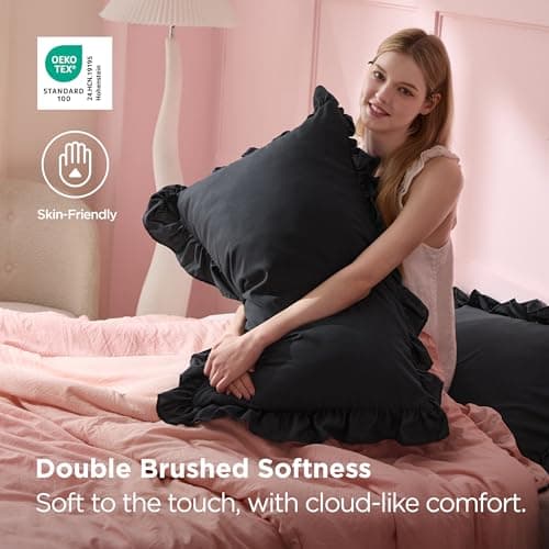 Bedsure Ruffle Pillow Cases King Size Set of 2, Black Ruffled Pillow Shams, Double Brushed Microfiber, Decorative Ruffled Pillow Covers with Envelope Closure, Wrinkle Fade Resistant, 20" x 36" - Thumbnail 2