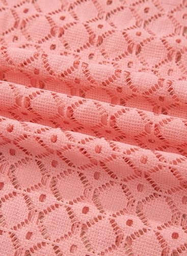 Dokotoo Womens Crochet Shirts Summer Tops for Women 2026 Fashion Trendy Crewneck Short Sleeve Shirts Ladies Tops and Blouses Casual Beach Vacation Clothes Two Piece Set Cute Coverup Pink - Thumbnail 6