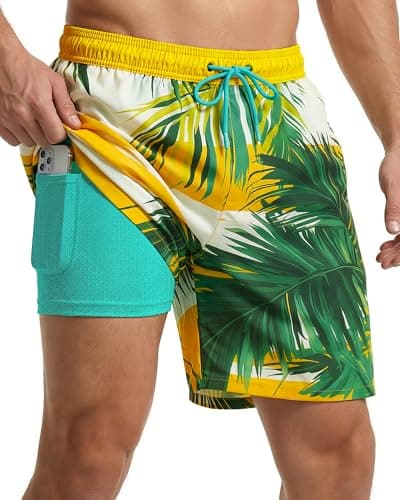 7 Inch Men Swim Trunks Compression Liner Quick Dry Swimwear Bikini Swimsuit Bathing Suit Water Shorts Beach Trip Essentials Summer Vacation Must Have Active Gear Wear Attire Clothes Outfit Apparel - Image 1