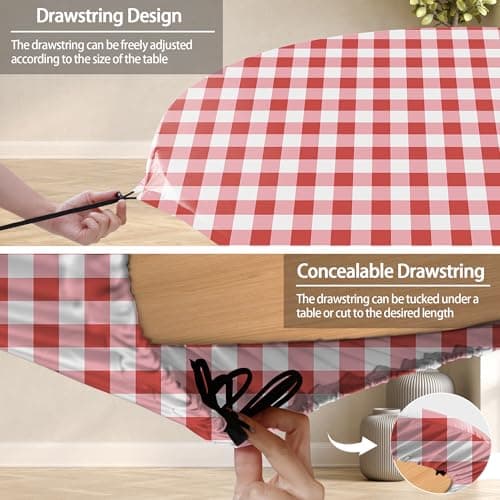 opstellen Fitted Round Tablecloth Non Slip Table Cloth Vinyl Inside Outside Circle Cover for 36-44" Tables Dining Kitchen Family Festival Kit Gifts Summer Fall Patio Picnic Glamping Vacation Equipment - Thumbnail 3
