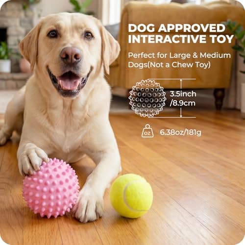 Apasiri Interactive Dog Toys for Large & Medium Dogs: 3.5" Bacon Flavored Squeaky Balls for Dogs, Tough Durable Spiky Rubber Bouncy Dog Toys Balls, Floating Outdoor Fetch Dog Toy, Pink Dog Balls Gifts - Thumbnail 2