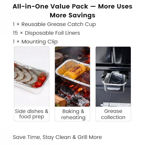 BLUES GRILL PARTS Grease Catch Pan Kit for CharBroil Performance 463331221/463365021/463448021/More Gas Grill with 9328812P06 15Pack Aluminum Liners, Drip Cup Replacement for CharBroil G416-0015-W1 - Thumbnail 5