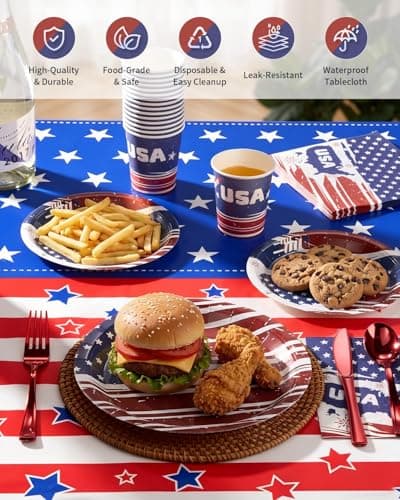 Goodluck 4th of July Plates and Napkins Set, Patriotic Disposable Paper Plates Cups Napkins Tablecloth Banner, Serves 30 Guests, Red White Blue Party Supplies for Independence Day BBQ Picnic - Thumbnail 3