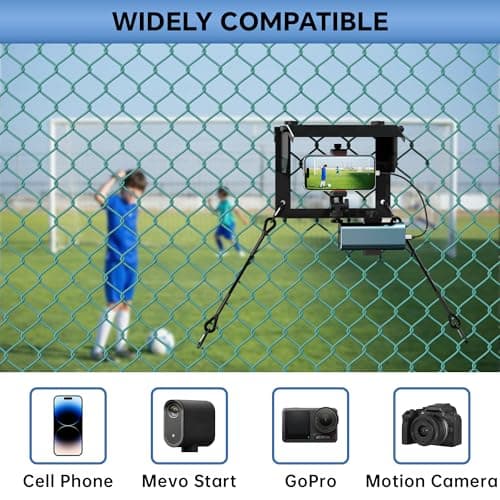 Phone Fence Mount with Shade and Power Bank Holder, Mounting Kit Compatible with iPhone, GoPro, Mevo, Action Cameras, Streaming Kit for Recording Baseball, Football, Softball, Rugby, Tennis Games - Thumbnail 3