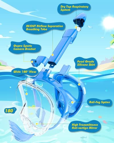 QingSong Kids Snorkel Mask Full Face, Snorkeling Set with Camera Mount, 180 Degree Panoramic View Snorkeling Gear Anti-Fog Anti-Leak - Thumbnail 3