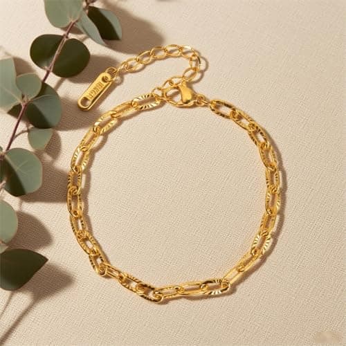 Alegend Titanium Steel (Not Rust, Resist Corruption, Easily Clean) 18K Gold Plated Cross - Embossed Paperclip Chain Bracelet Stylish, Durable & Ideal Giftable Chain - Thumbnail 3