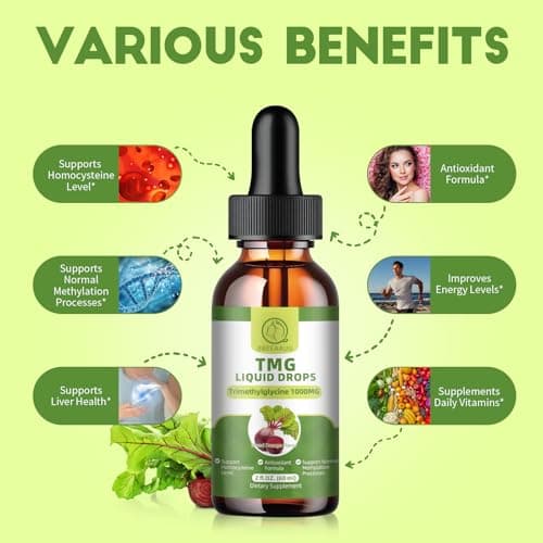 TMG Supplements 1000MG - Trimethylglycine Liquid Drops, Betaine High Absorption, Supports Methylation, Liver Wellness & Cognitive, Non-GMO, Vegan, Blood Orange Flavor, 2 Fl.Oz (1 Pack) - Thumbnail 4