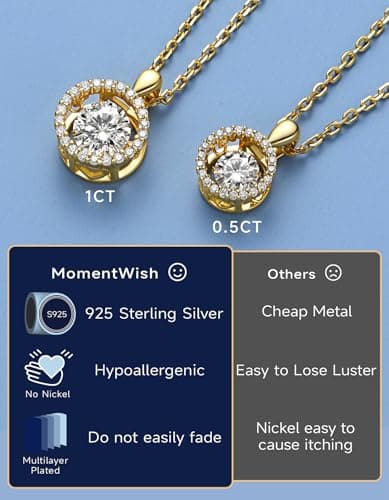 MomentWish Dancing Diamond Necklace, 1 Carat Moissanite Necklace for Women Gold Plated 925 Sterling Silver Pendant Anniversary Birthday Christmas Gift for Wife Mom Girlfriend-Classic - Thumbnail 5